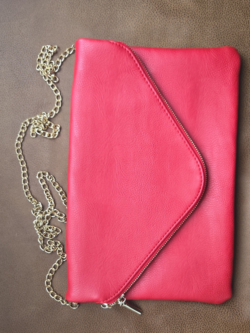 FashionPuzzle Red Faux Leather Envelope Clutch Crossbody Bag